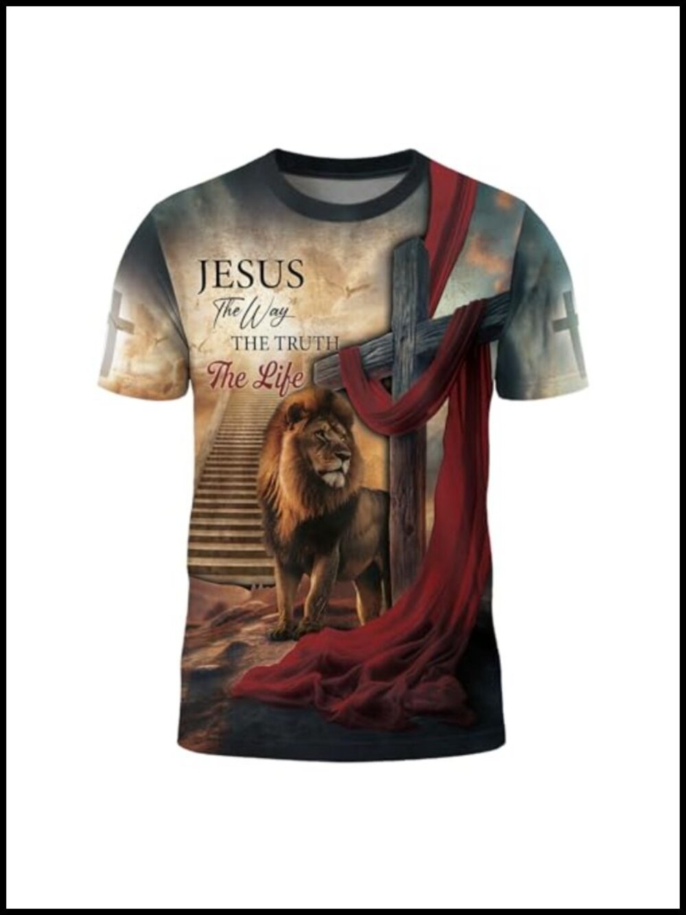 Jesus The Way Truth Life Christian T-Shirt Crew Neck Short Sleeve